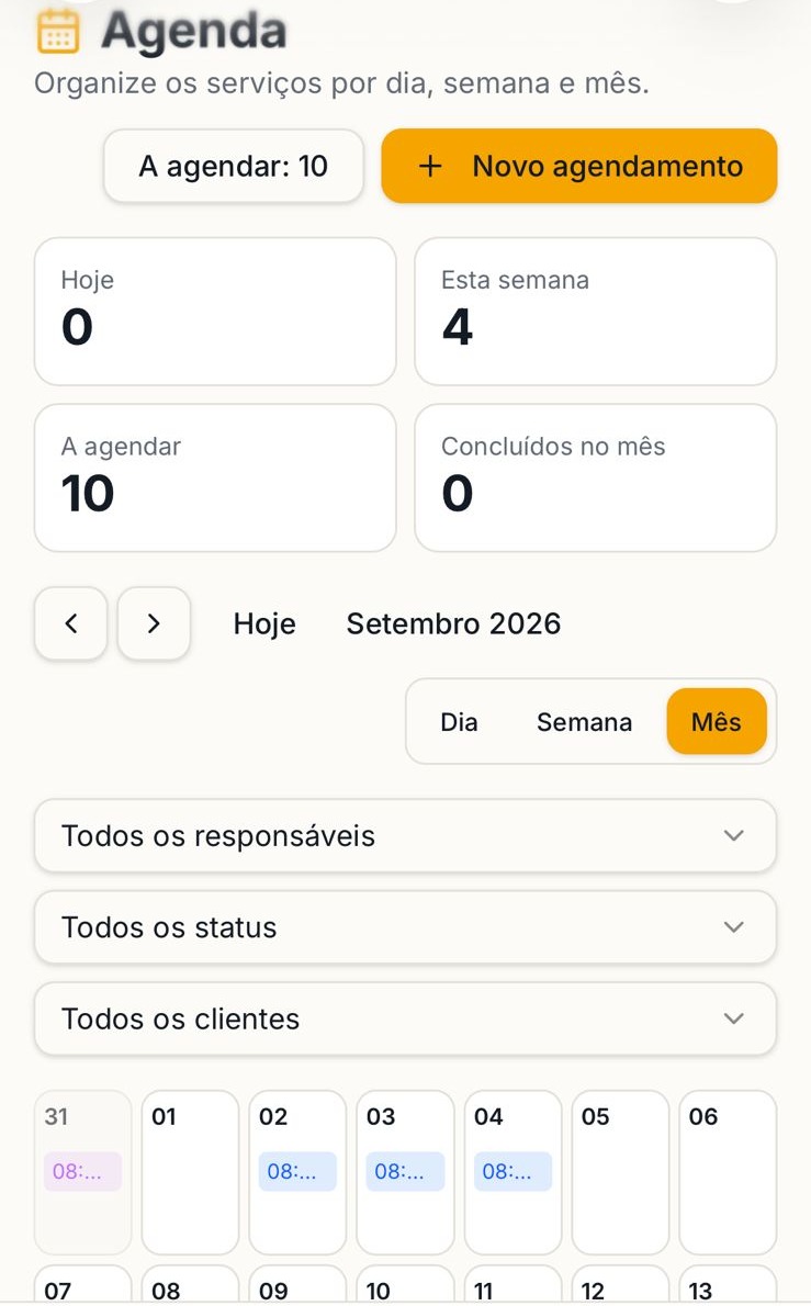Agenda do Método 5C Solar acessada pelo celular, com indicadores de atendimentos